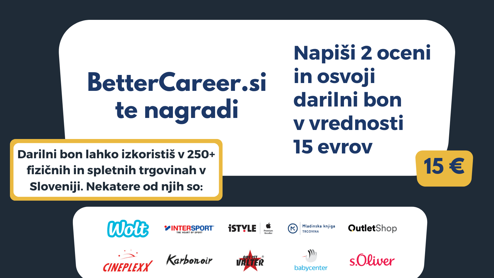 Napiši 2 oceni in osvoji darilni bon v vrednosti 15 evrov